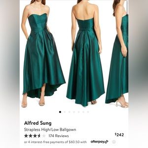 Alfred Sung Hunter Green Strapless High Low Gown